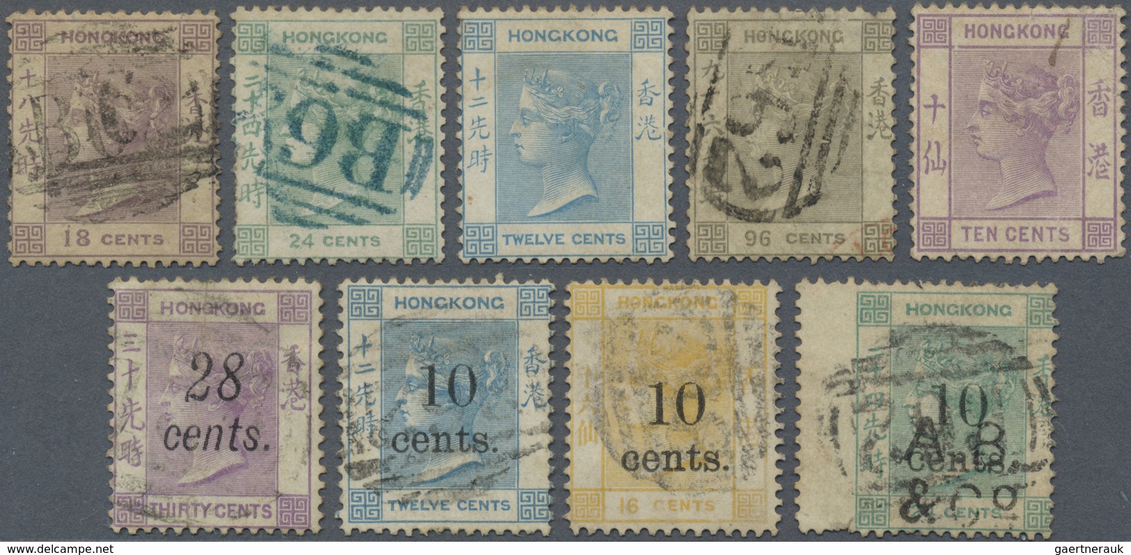 O Hongkong: 1862-82: Group Of 9 Used Stamps, Cancelled By Numeral "B62" In Black Or Blue, Or With Pen- - Andere & Zonder Classificatie