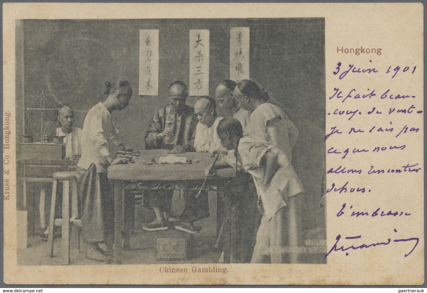 Br Hongkong: 1901. Picture Post Card Of 'Chinese Gambling, Hong Kong' Addressed To France Bearing QV SG - Andere & Zonder Classificatie