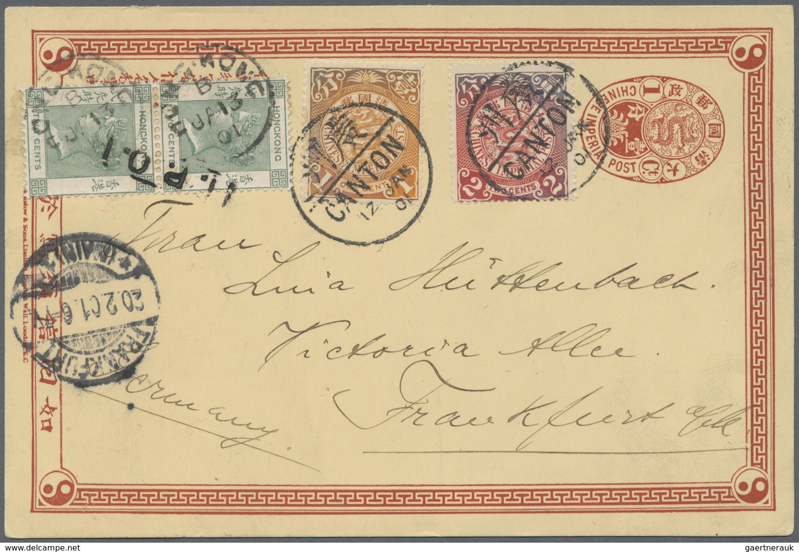 GA Hongkong: 1901. Chinese Imperial Post Postal Stationery Card 1c Red Upgraded With SG 109, 1c Ochre A - Other & Unclassified