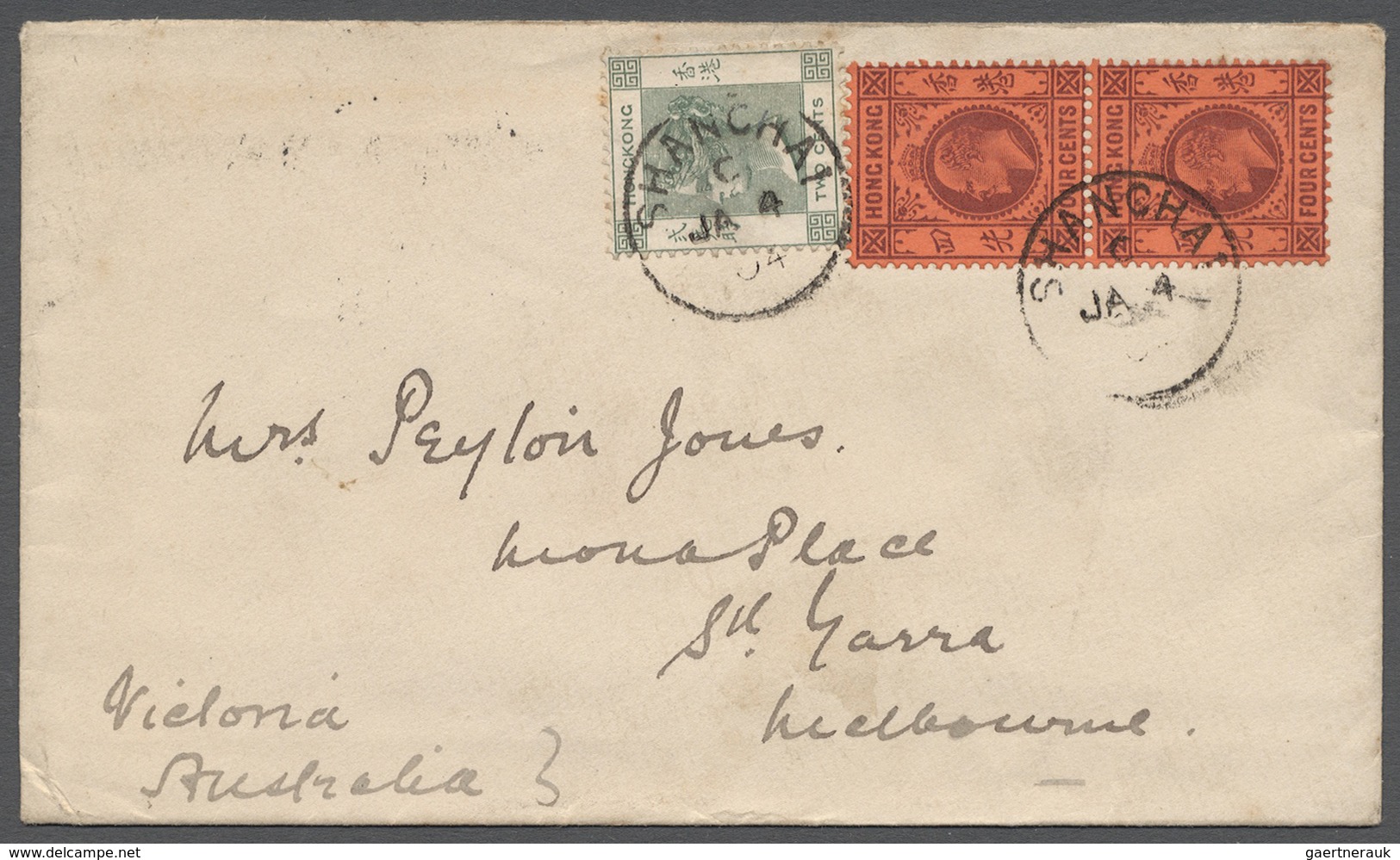 Br Hongkong: 1904, Cover From The Shanghai Club To Melbourne/AUSTRALIA, Franked With 1900 QV 2c Green A - Other & Unclassified