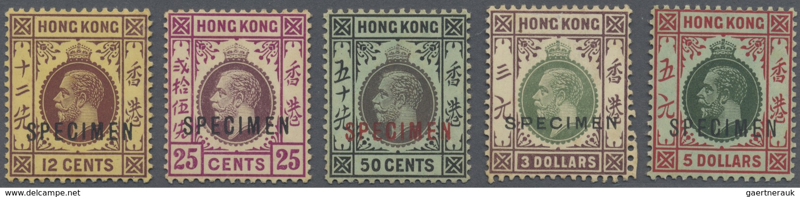 Hongkong: 1912, KGV  12c, 25c, 50c, $3, $5 Ovpt. "SPECIMEN", Mounted Mint (SG For Normal Mint GBP 13 - Other & Unclassified