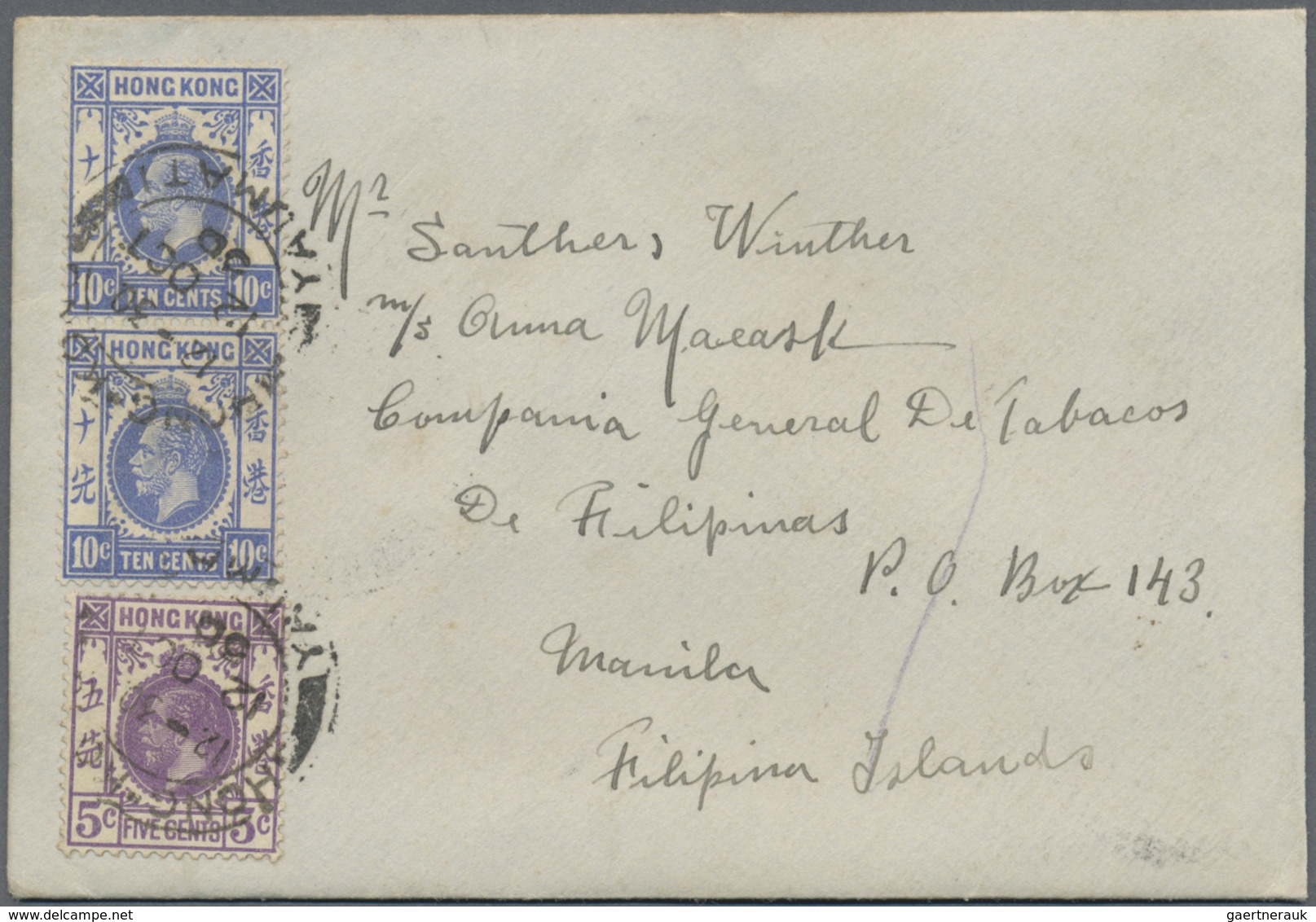 Br Hongkong: 1936. Envelope Addressed To Manila Bearing SG 121, 5c Violet Und SG 124, 10c Ultramarine ( - Other & Unclassified