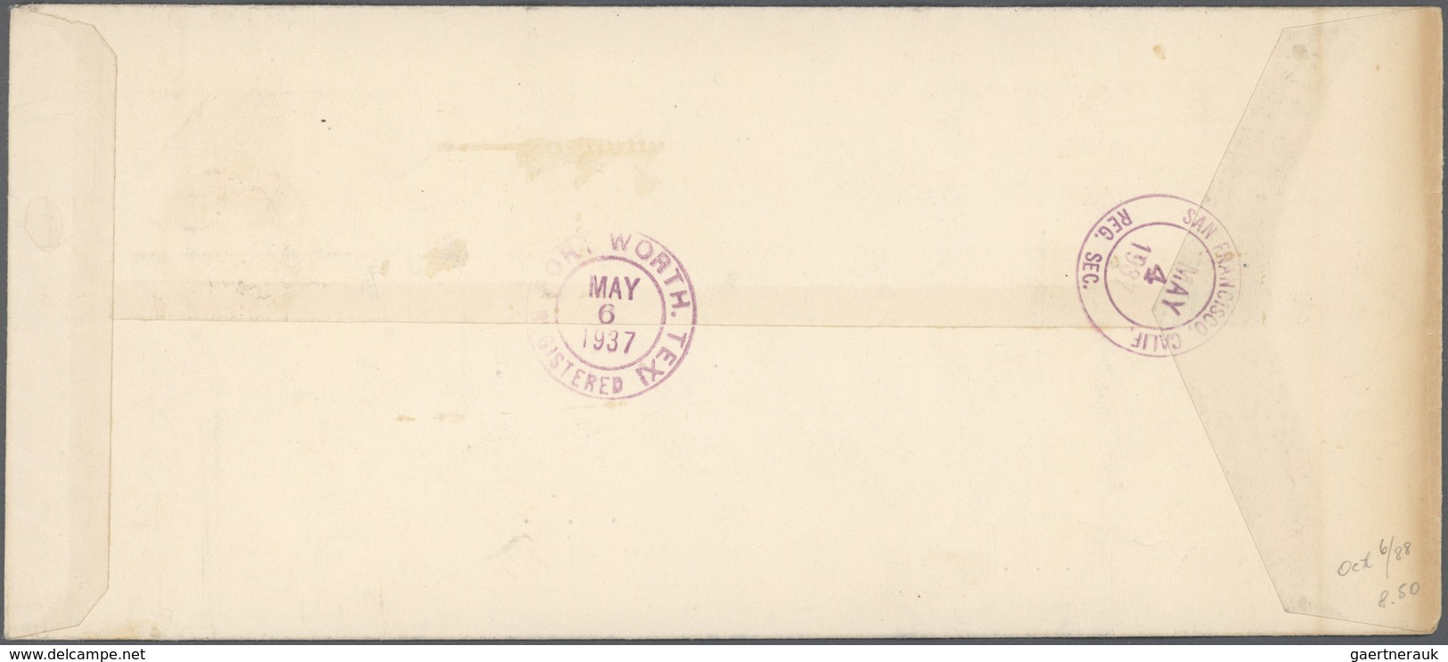 Hongkong: 1937, KGV $3 Tied "HONG KONG 29 AP 37 AIR (R) MAIL" To Registered Air Mail Cover FFC Clipp - Other & Unclassified