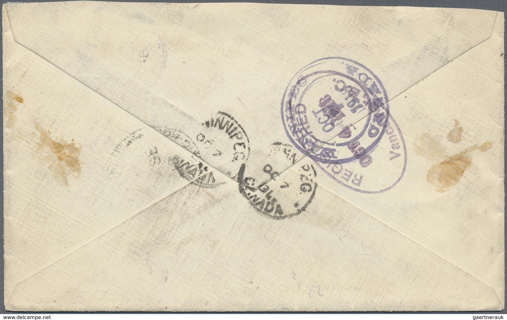 Br Hongkong - Britische Post In China: 1918. Registered Envelope (shortened) Addressed To Canada Bearin - Brieven En Documenten