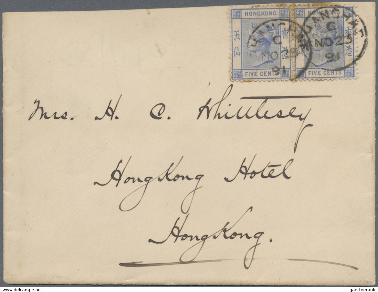 Br Hongkong - Treaty Ports: 1891. Envelope (flap Missing) Addressed To Hong Kong Bearing SG 35, 5c Blue - Other & Unclassified