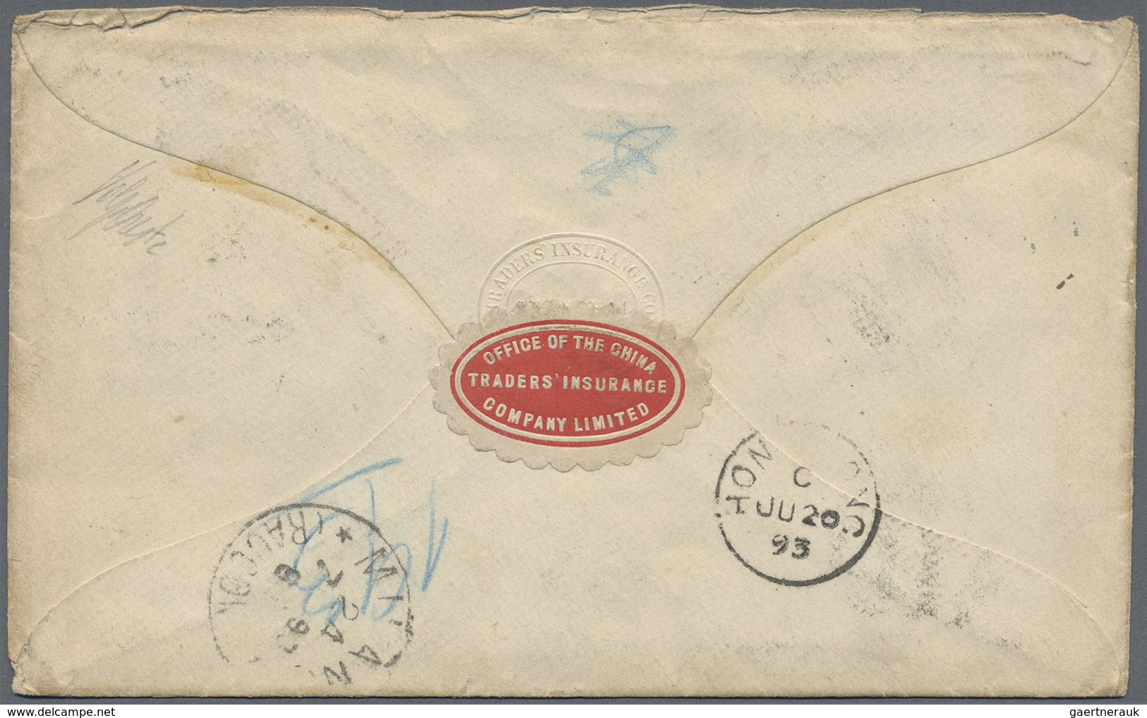 Br Hongkong - Treaty Ports: Shanghai, 1893, QV 10 C. (3) Tied Two Strikes „SHANGHAI C JU 16 93“ To Regi - Andere & Zonder Classificatie