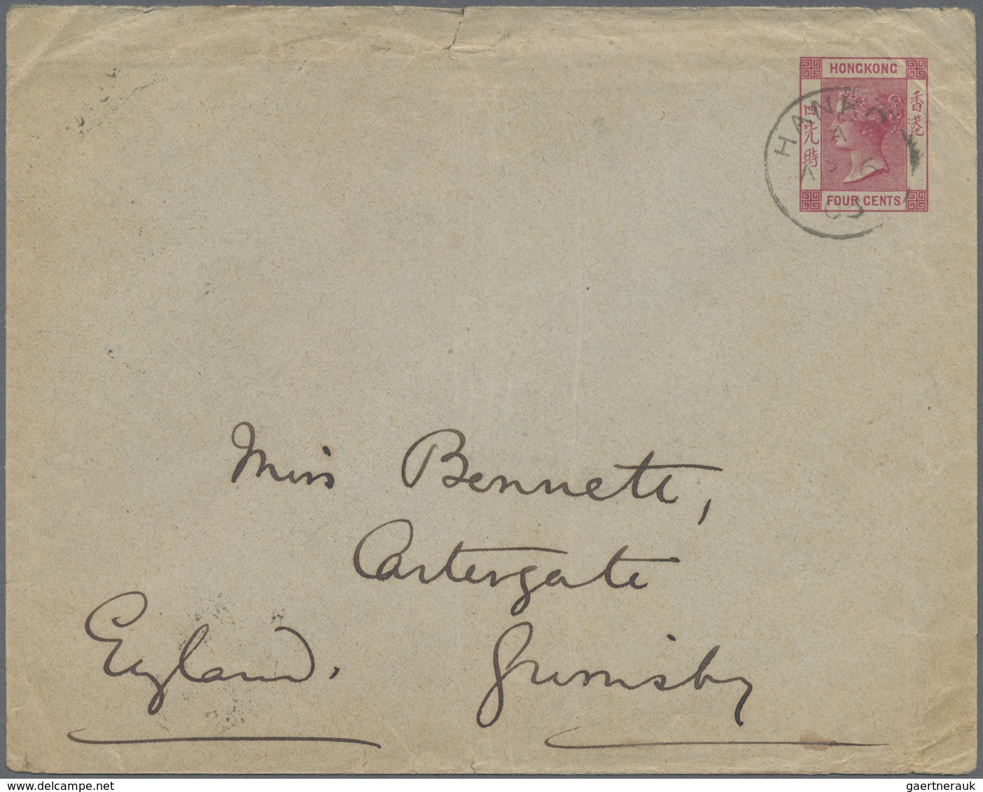 GA Hongkong - Treaty Ports: 1903. Postal Stationery Envelope (vertical Fold, Minor Faults) 4 Cents Red/ - Andere & Zonder Classificatie