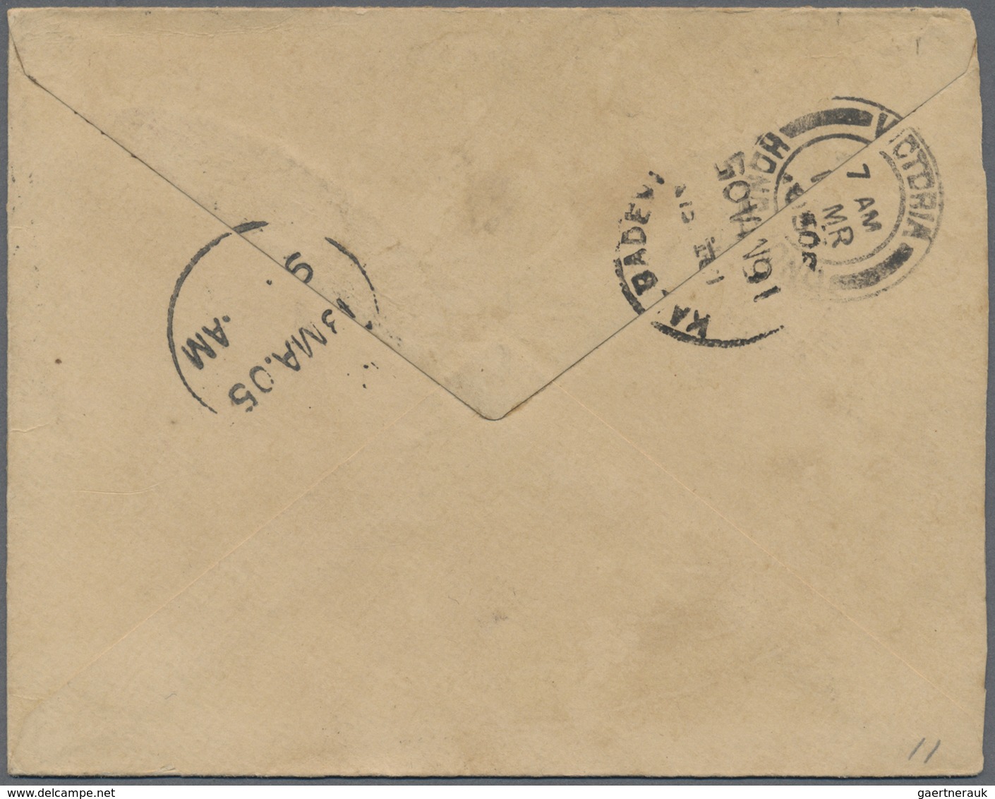GA Hongkong - Treaty Ports: 1905. Postal Stationery Envelope 5 Cents Purple Cancelled By Canton/B Date - Andere & Zonder Classificatie
