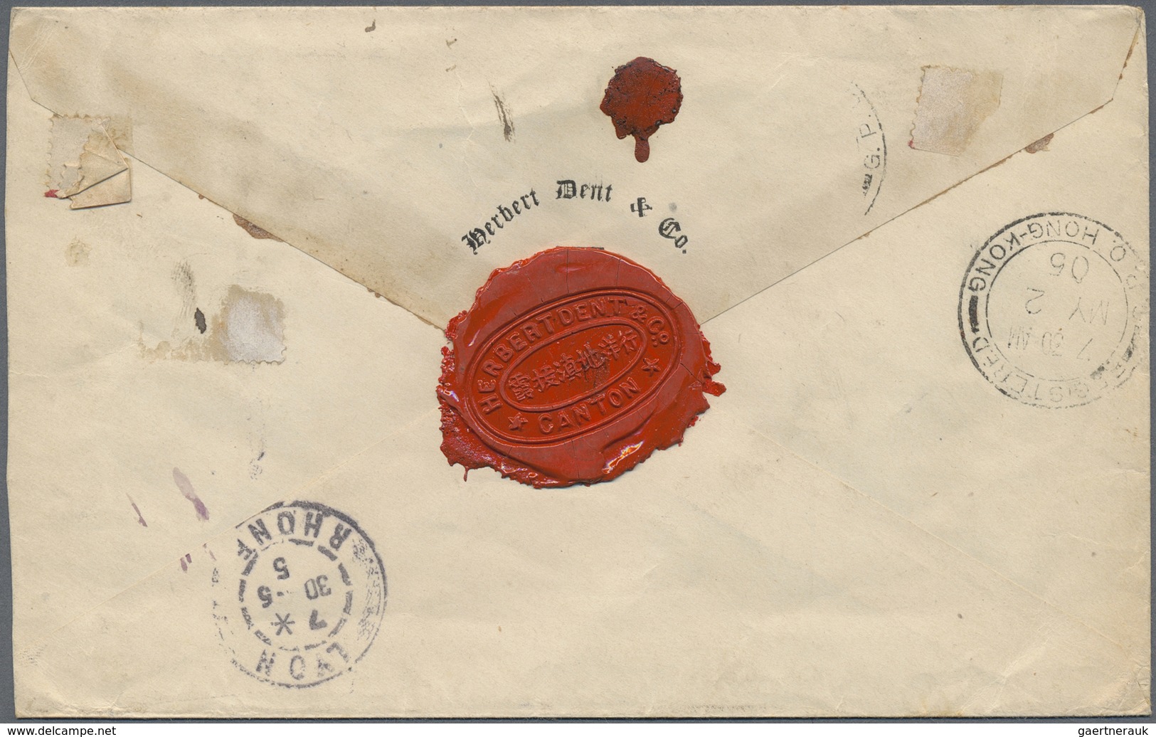 Br Hongkong - Treaty Ports: 1905. Registered Envelope Addressed To France Bearing SG 83, 20c Slate And - Other & Unclassified