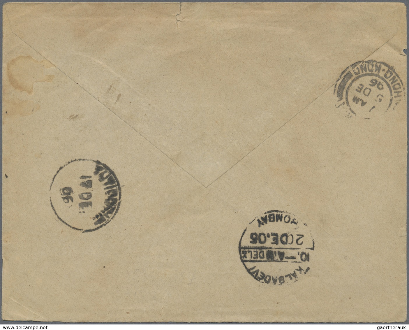 GA Hongkong - Treaty Ports: 1906. Postal Stationery Envelope (small Faults,toned) 5 Cents Purple/buff C - Andere & Zonder Classificatie