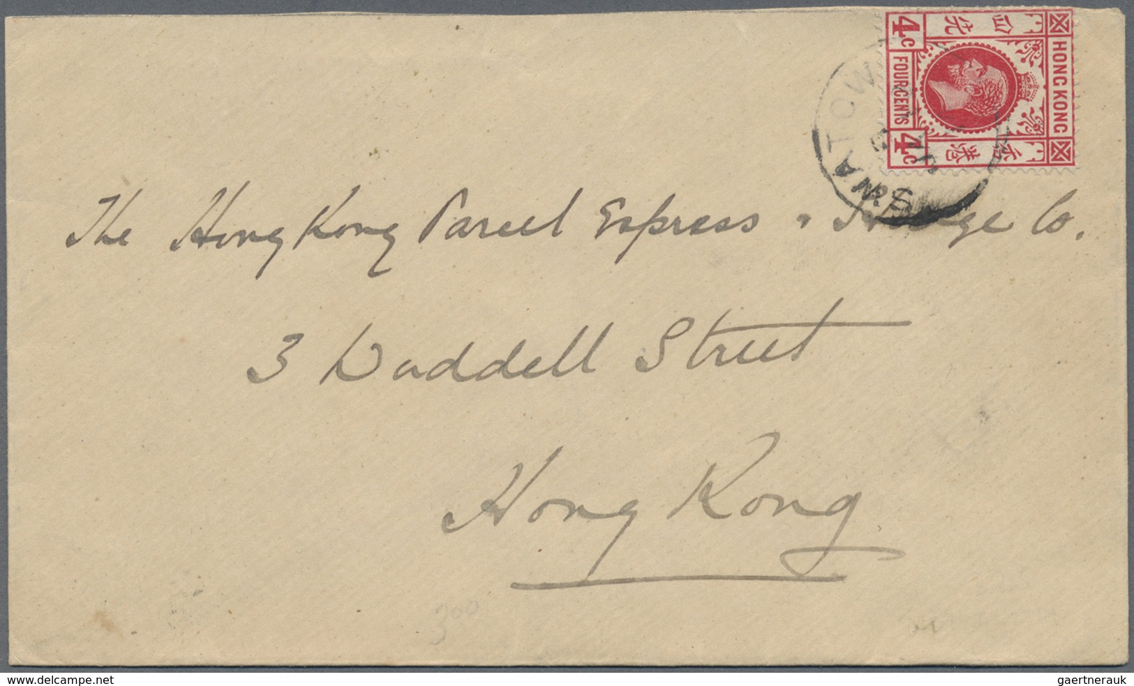 Br Hongkong - Treaty Ports: 1912. Envelope (flap Missing) Addressed To Hong Kong Bearing SG 102, 4c Car - Andere & Zonder Classificatie