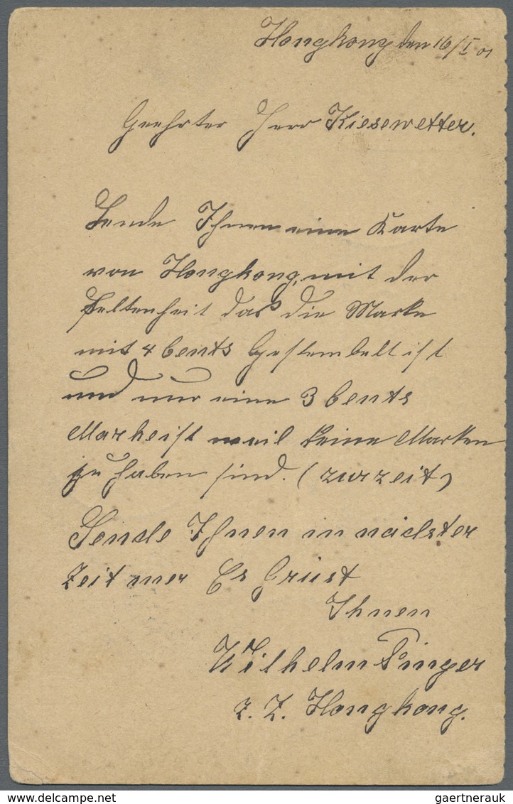 GA Hongkong - Ganzsachen: 1901, Card QV 4 C./3 C. ("reply" Deleted) Canc. "Imp. German Navy Mails No. 4 - Postwaardestukken