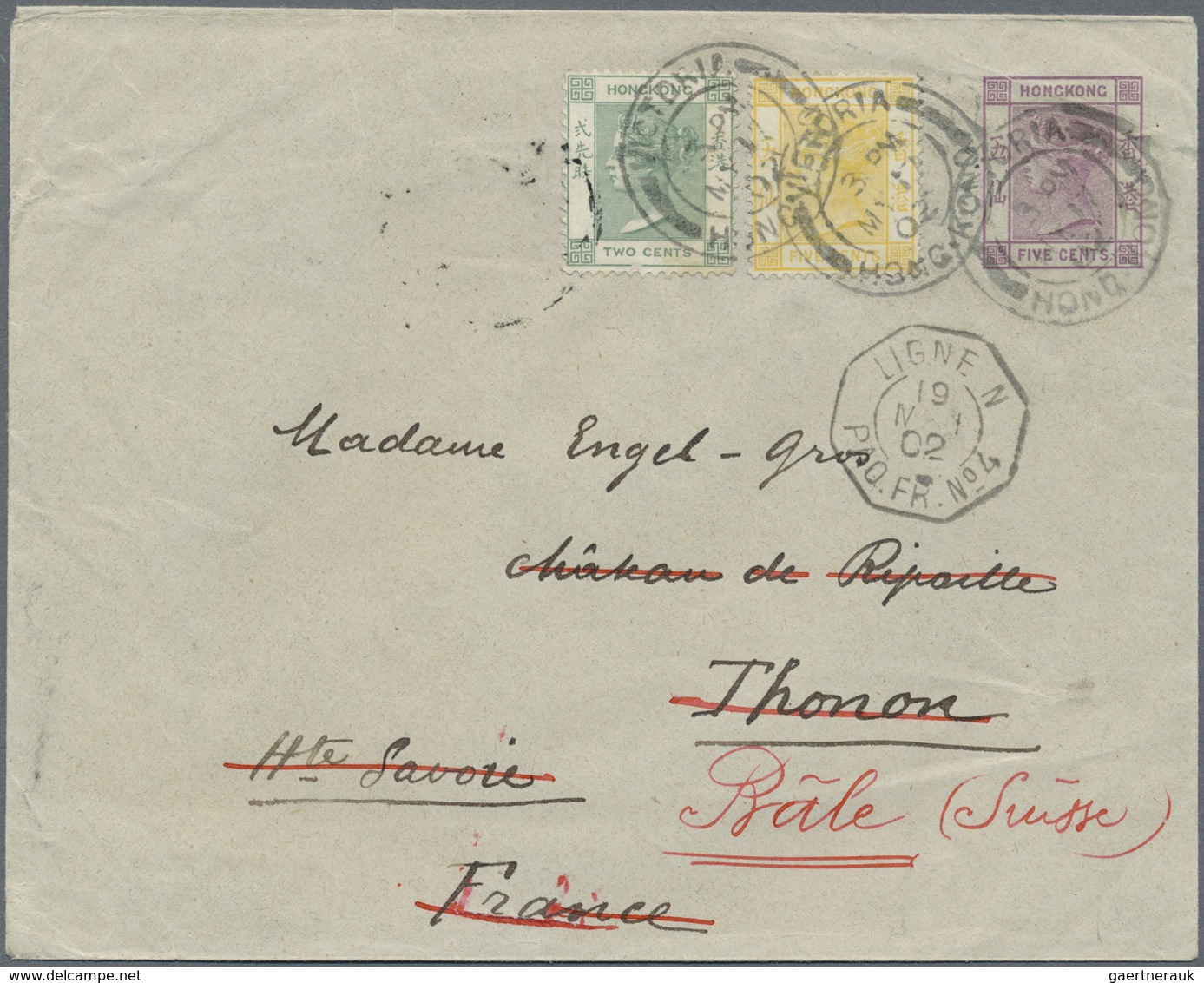 GA Hongkong - Ganzsachen: 1902, QV Stationery Envelope 5 C. Uprated QV 2 C., 5 C. Canc. "VICTORIA HONG - Postwaardestukken