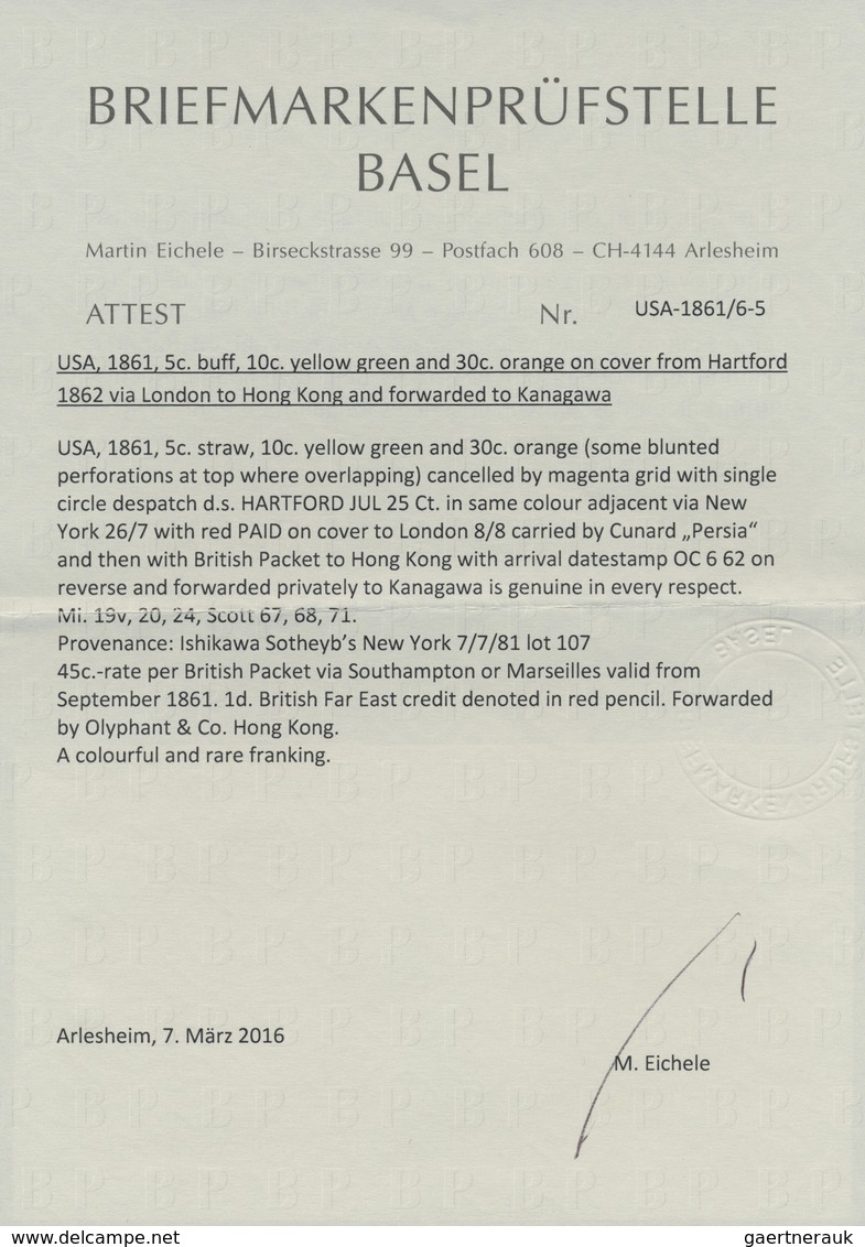 Br Hongkong - Besonderheiten: 1861, USA To Kanagawa/Japan Via HK And Forwarding Agent: 5 C. Straw, 10 C - Andere & Zonder Classificatie