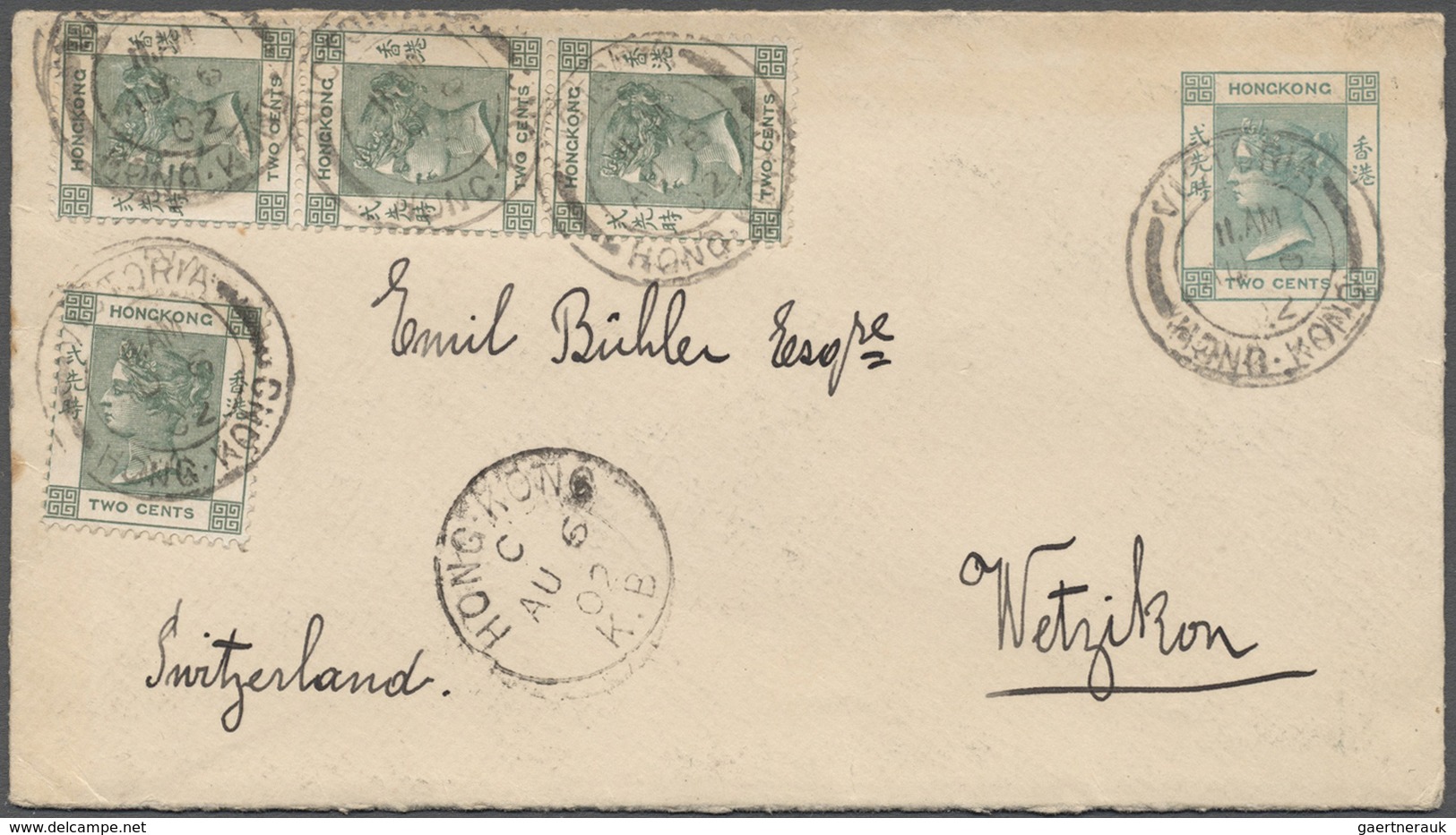 GA Hongkong - Besonderheiten: Kowloon-Branch: 1900, Envelope QV 2 C. Green Uprated QV 2 C. Green (4 Inc - Andere & Zonder Classificatie