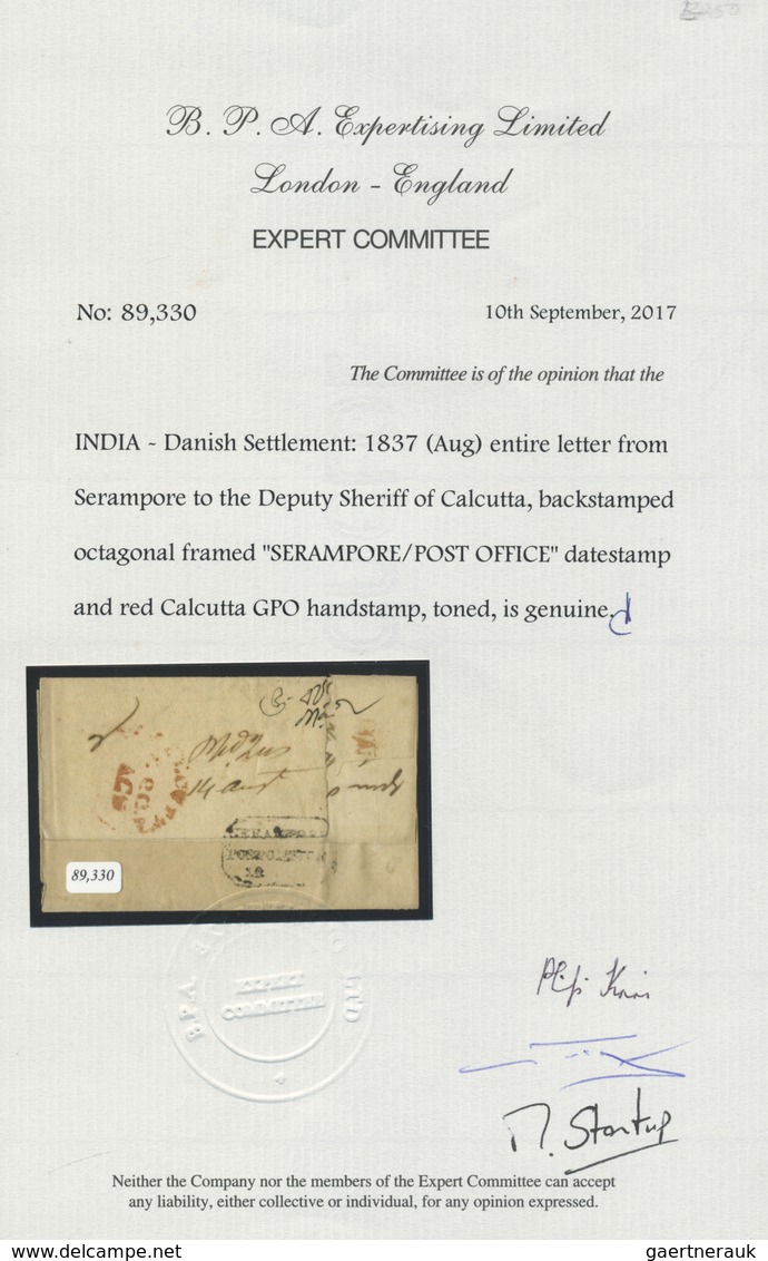 Br Indien - Vorphilatelie: 1837 (14 Aug.) DANISH SETTLEMENT: Entire Letter From SERAMPORE To The Deputy - ...-1852 Prephilately