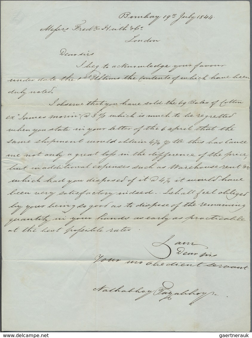 Br Indien: 1844 Entire Letter From Bombay To London, Dated Inside '19th July 1844', Endorsed "P. Steame - Other & Unclassified