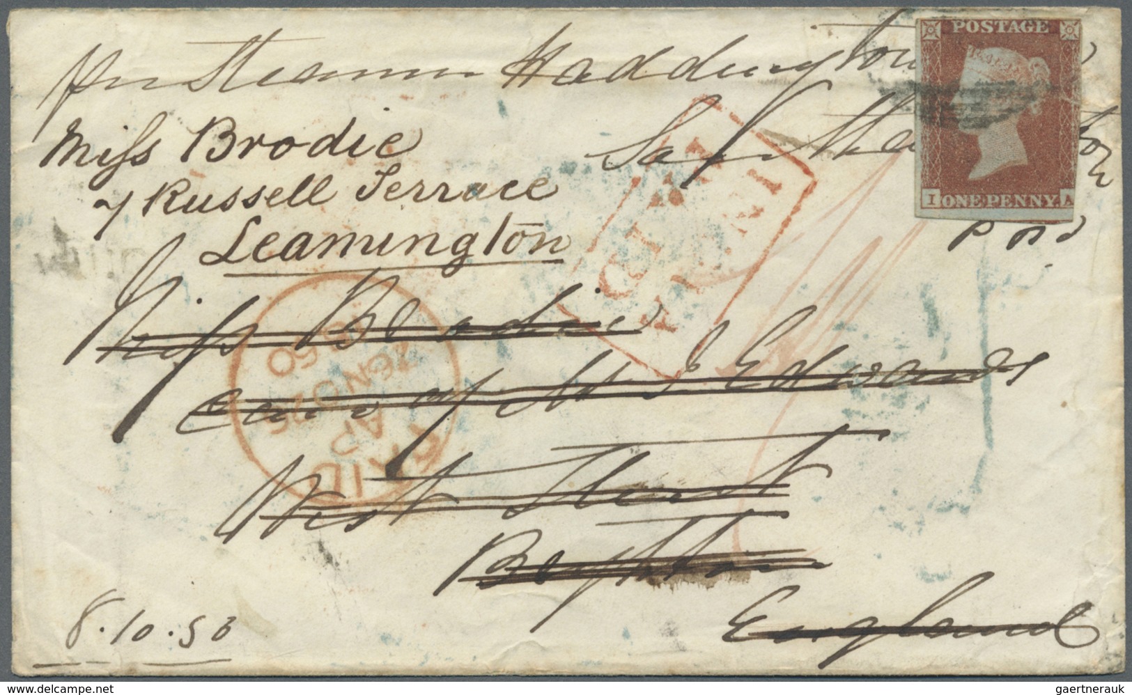 Br Indien: 1850 Cover From Calcutta To Brighton By Steamer "Haddington", Re-addressed On Arrival To Lea - Andere & Zonder Classificatie