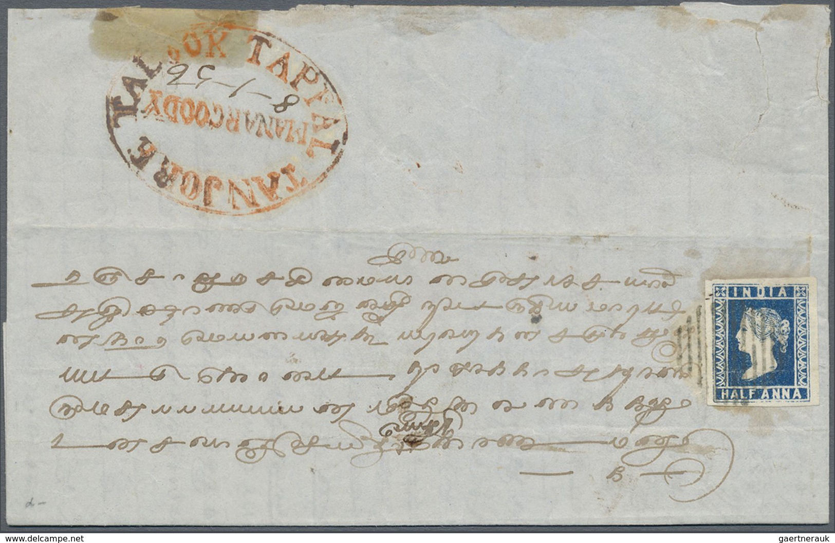 Br Indien: 1856 District Post Manargoody: Entire Franked By 1854 ½a. Deep Blue, Die I, Wide Margins, Ti - Andere & Zonder Classificatie