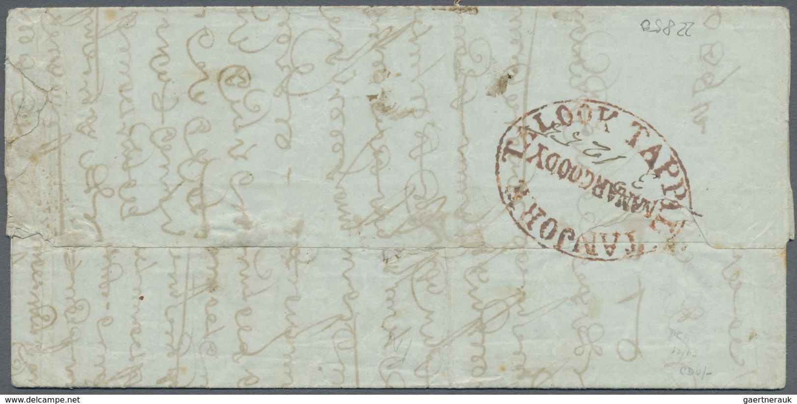 Br Indien: 1855 District Post Manargoody: Entire Franked By 1854 ½a. Blue Pair, Die I, Wide Margins, Ti - Andere & Zonder Classificatie