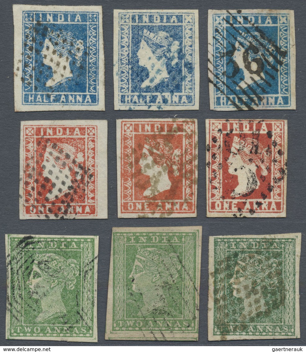 O Indien: 1854-55 Nine Different Stamps Used, With ½a. Blue (Dies I-III), 1a. Red (Dies I-III) And Thr - Andere & Zonder Classificatie