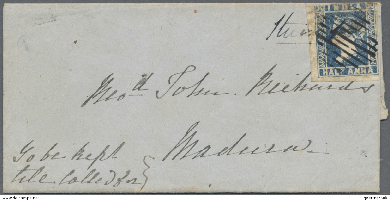 Br Indien: 1857 Entire From Penguri To Madura Franked By Lithographed ½a. Blue, Die III, Cancelled By S - Other & Unclassified