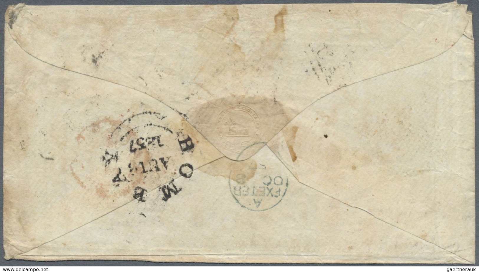 Br Indien: 1857 Cover From Mooltan To England 'Via Southampton' Franked By Two Horizontal Pairs Of Lith - Other & Unclassified