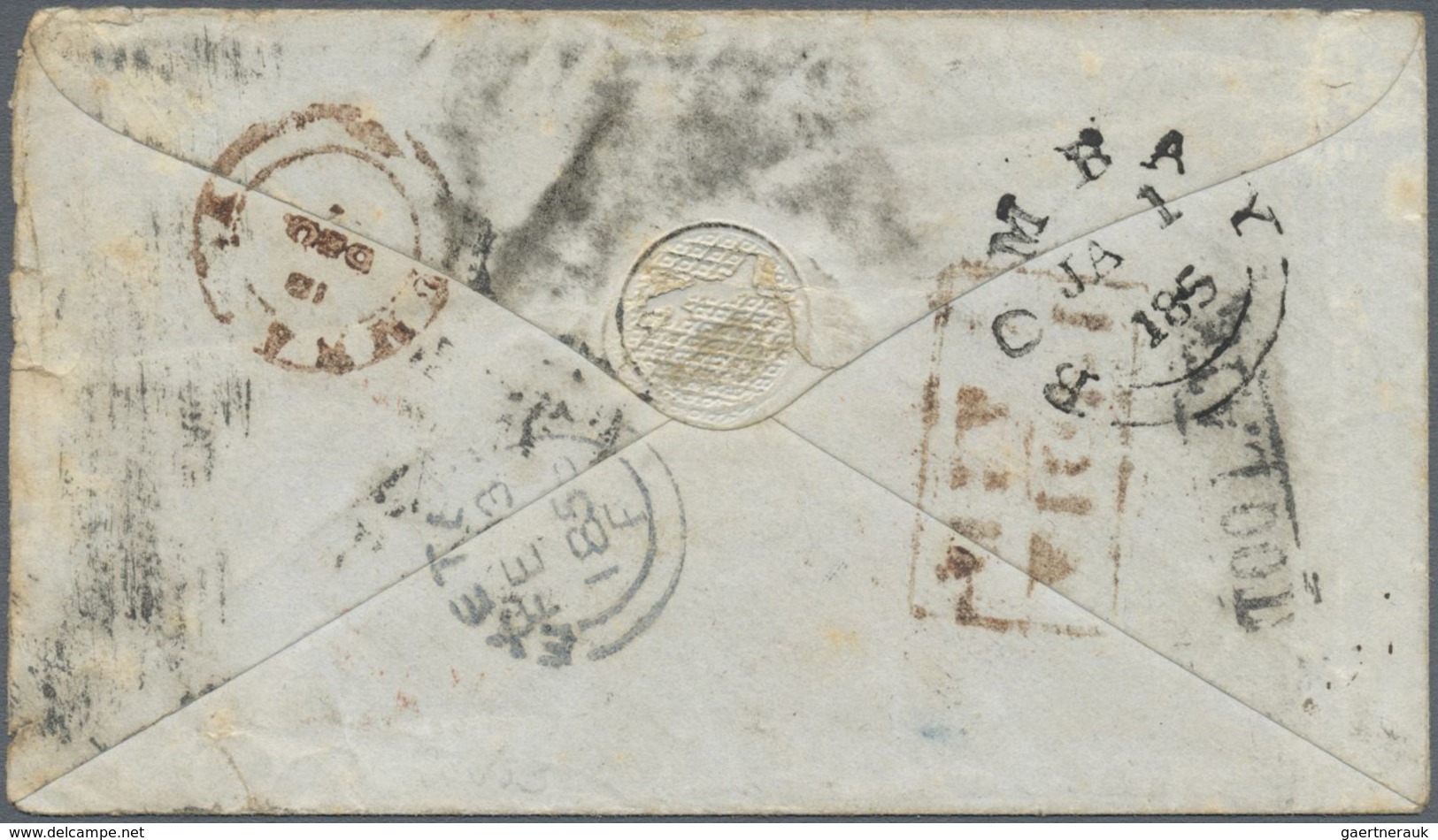 Br Indien: 1858 Mixed Franking: Cover From Nowshera To Exeter, England Via Marseilles Franked By Lithog - Andere & Zonder Classificatie