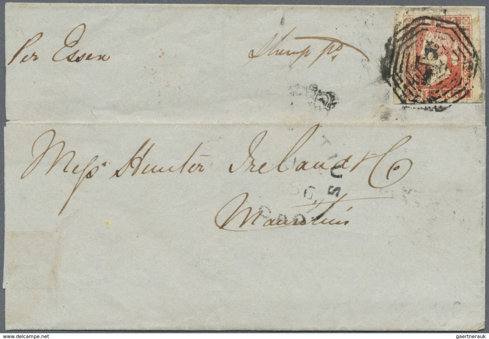 Br Indien: 1854, QV 4 A Red, Wide Margins All Around Tied By Octagonal Cancel On Folded Envelope (left - Autres & Non Classés