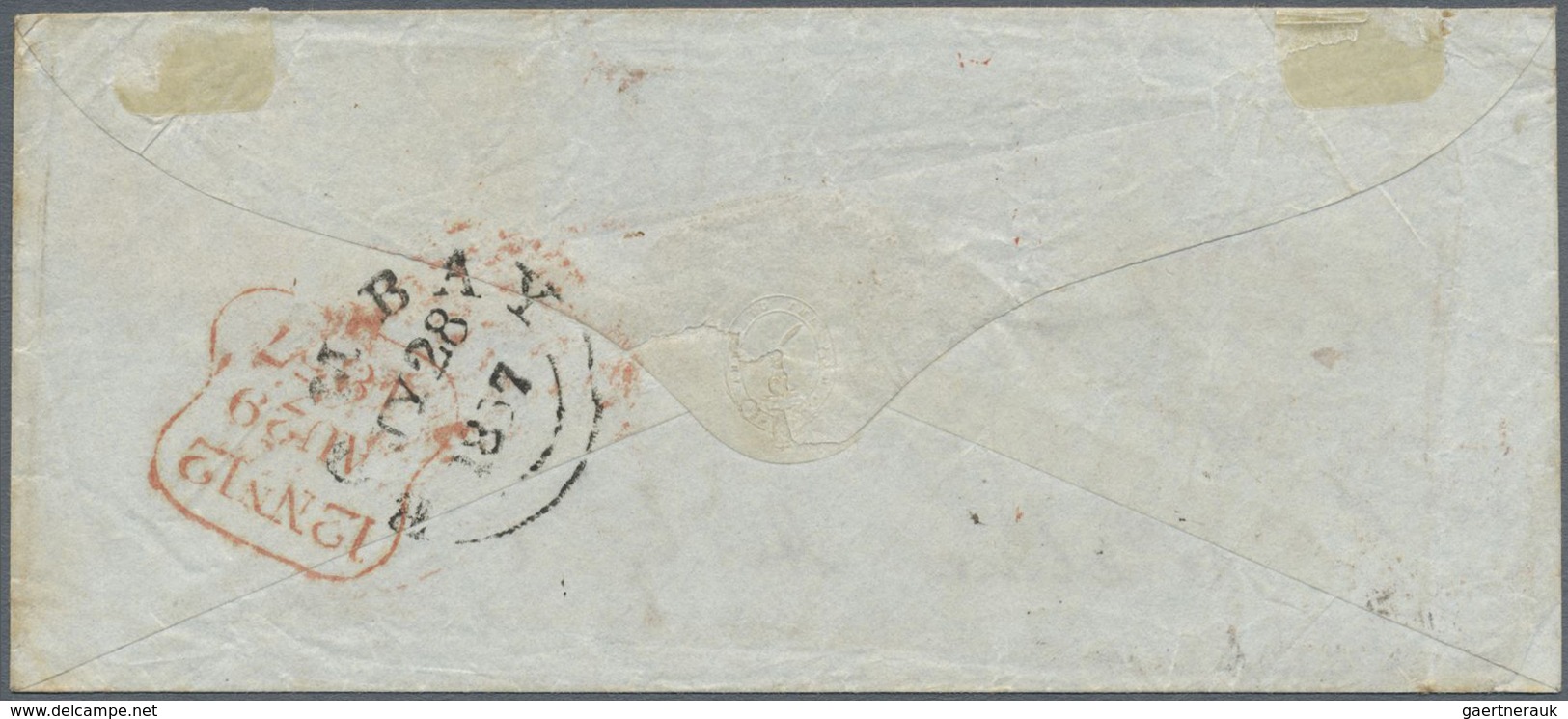 Br Indien: 1857 Cover From Mundlesir, Indore To England 'Via Marseilles' Franked With 1854 4a. Blue & R - Other & Unclassified