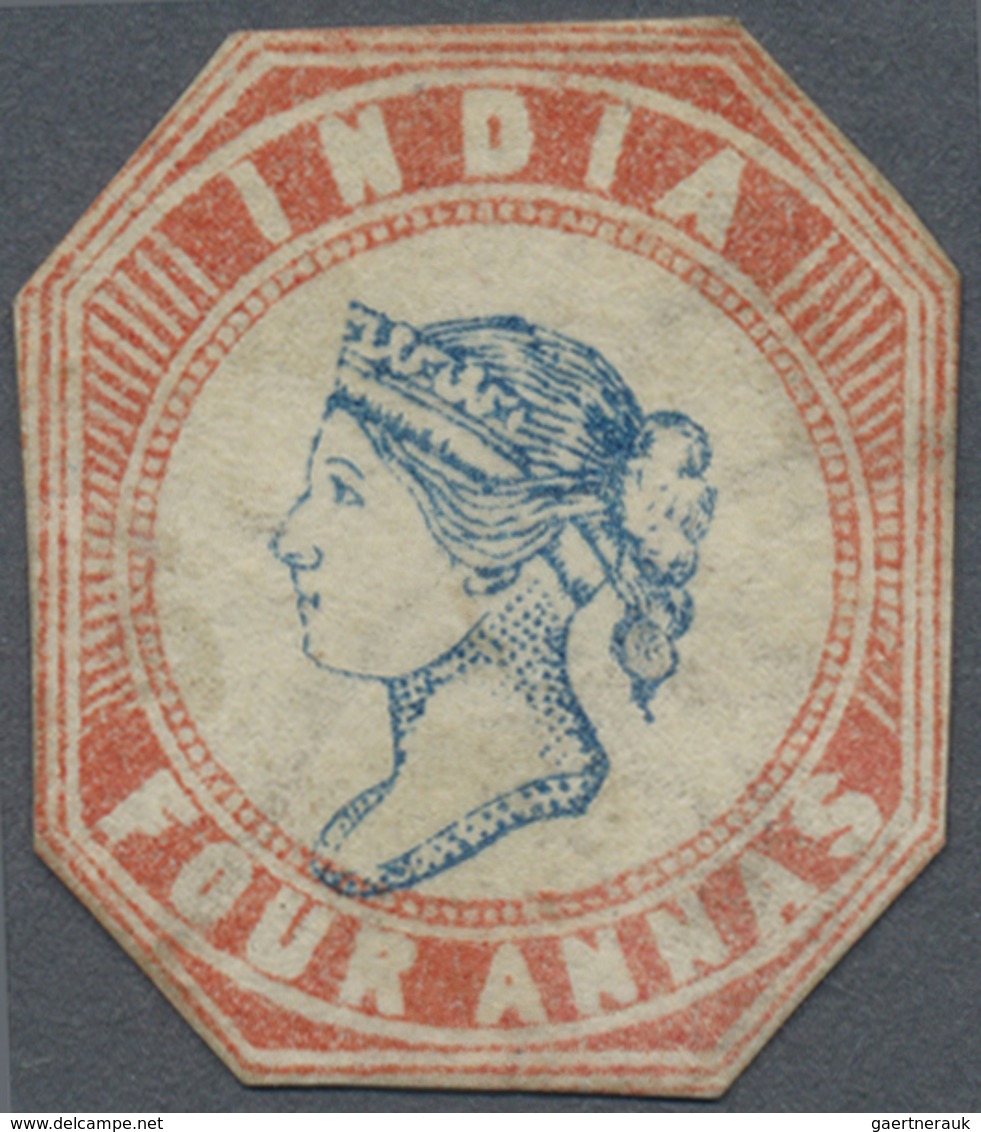 O Indien: 1854-55 Lithographed 4a. Blue & Red, 3rd Printing (Head Die III, Frame Die I), Sheet Pos. 1, - Andere & Zonder Classificatie