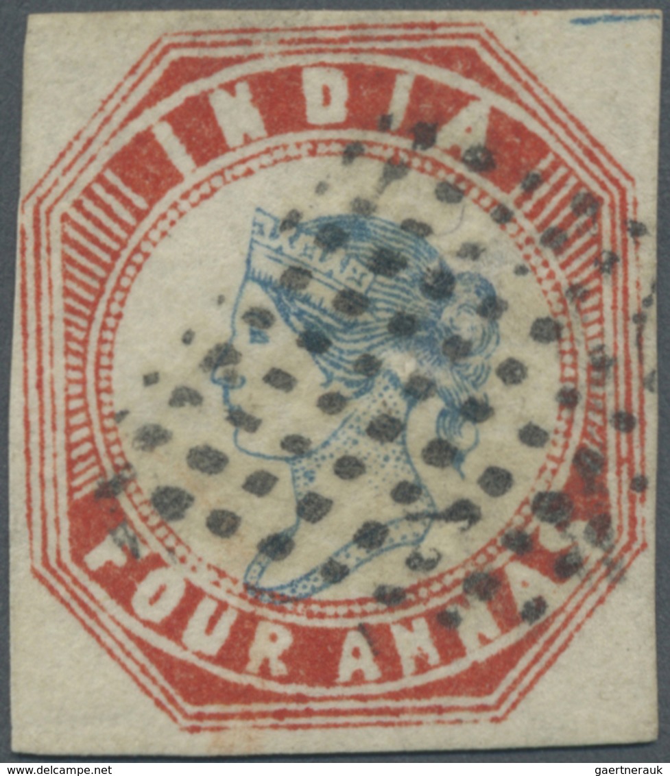 O Indien: 1854-55 Lithographed 4a. Blue & Red, 4th Printing, Sheet Pos. 15 With Part Of Sheet's Center - Other & Unclassified