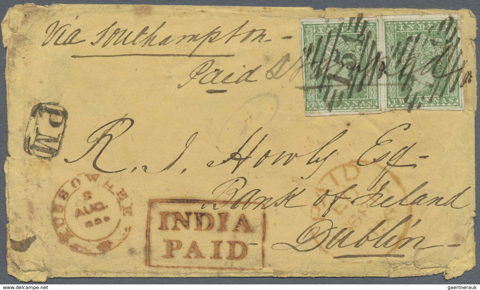 Br Indien: 1854 Lithographed 2a. Green Horizontal Pair, Complete To Wide Margins With ALMOST COMPLETE O - Andere & Zonder Classificatie