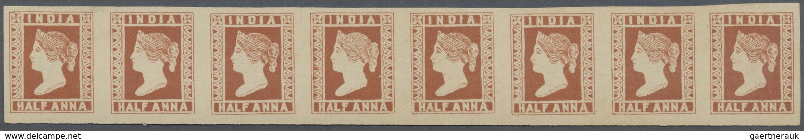 (*) Indien: 1854/1894 Reprint Of ½a. In Brownish Red, Complete Row Of Eight With "SPECIMEN" On Back (Spe - Andere & Zonder Classificatie