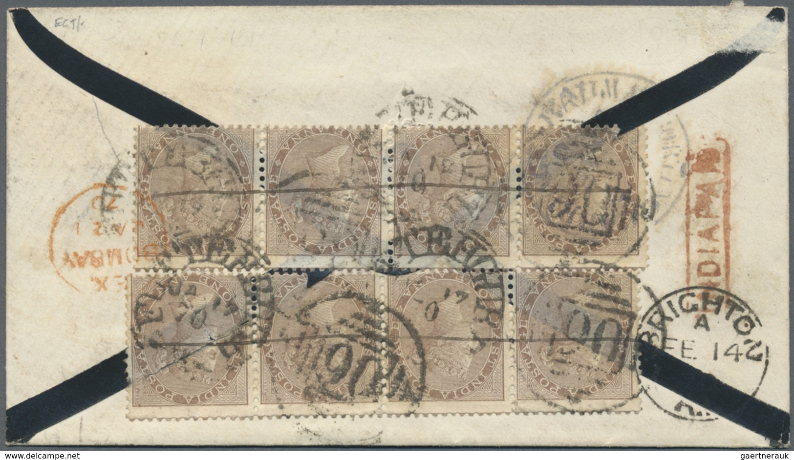 Br Indien: 1870 Mourning Cover From Fatehgarh To Brighton Via Bombay, Franked By Two Strips Of Four Of - Andere & Zonder Classificatie