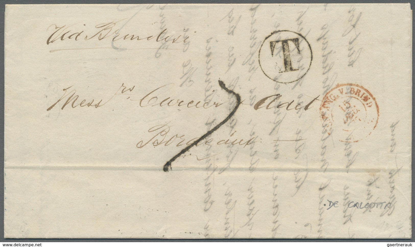 Br Indien: 1877. Stampless Envelope Written From Calcutta Dated '23rd Nov 1877' Addressed To France Can - Andere & Zonder Classificatie