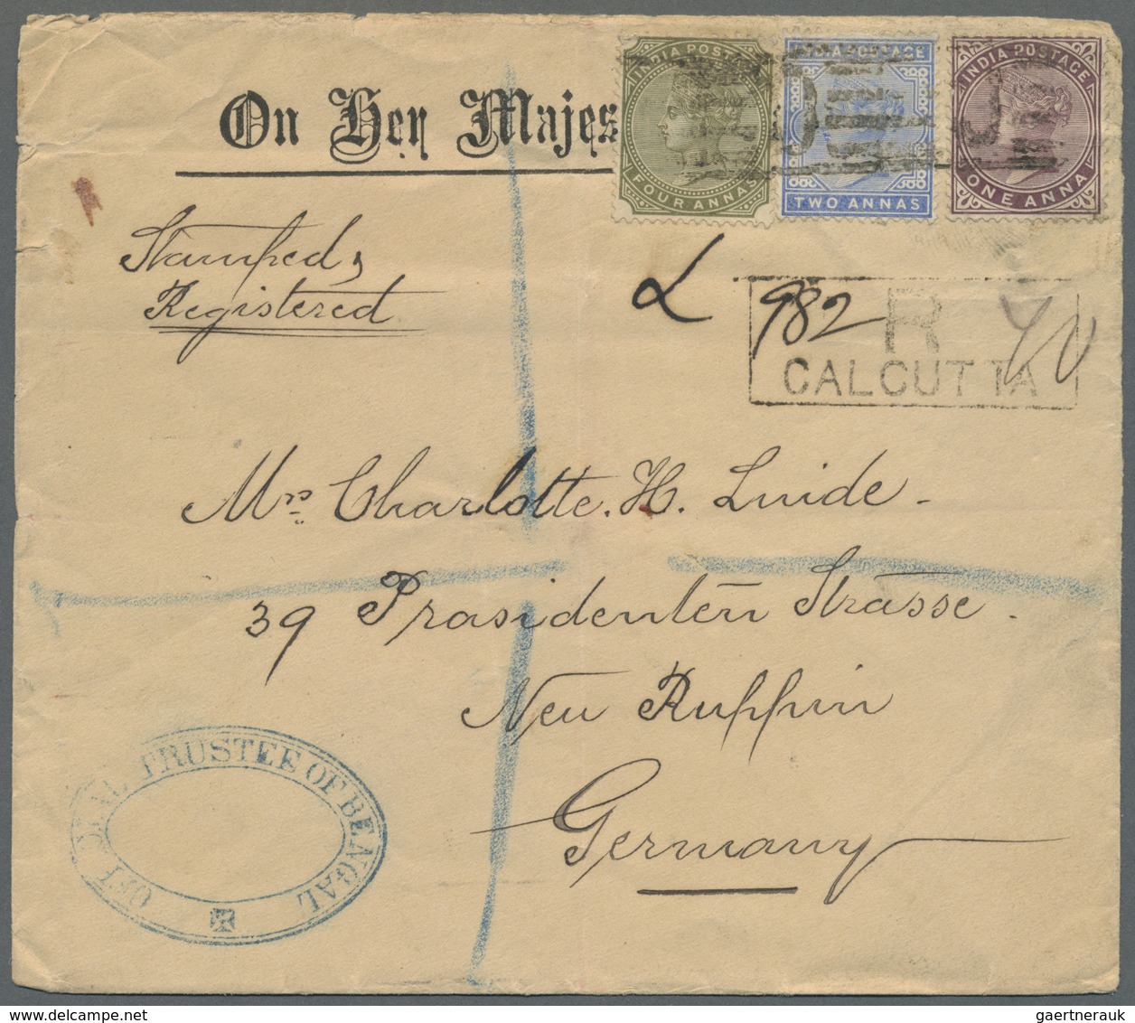 Br Indien: 1886/1892 Two Registered Covers To Germany, 1882 From Jessore To Hamburg Franked QV 1866 4a. - Andere & Zonder Classificatie