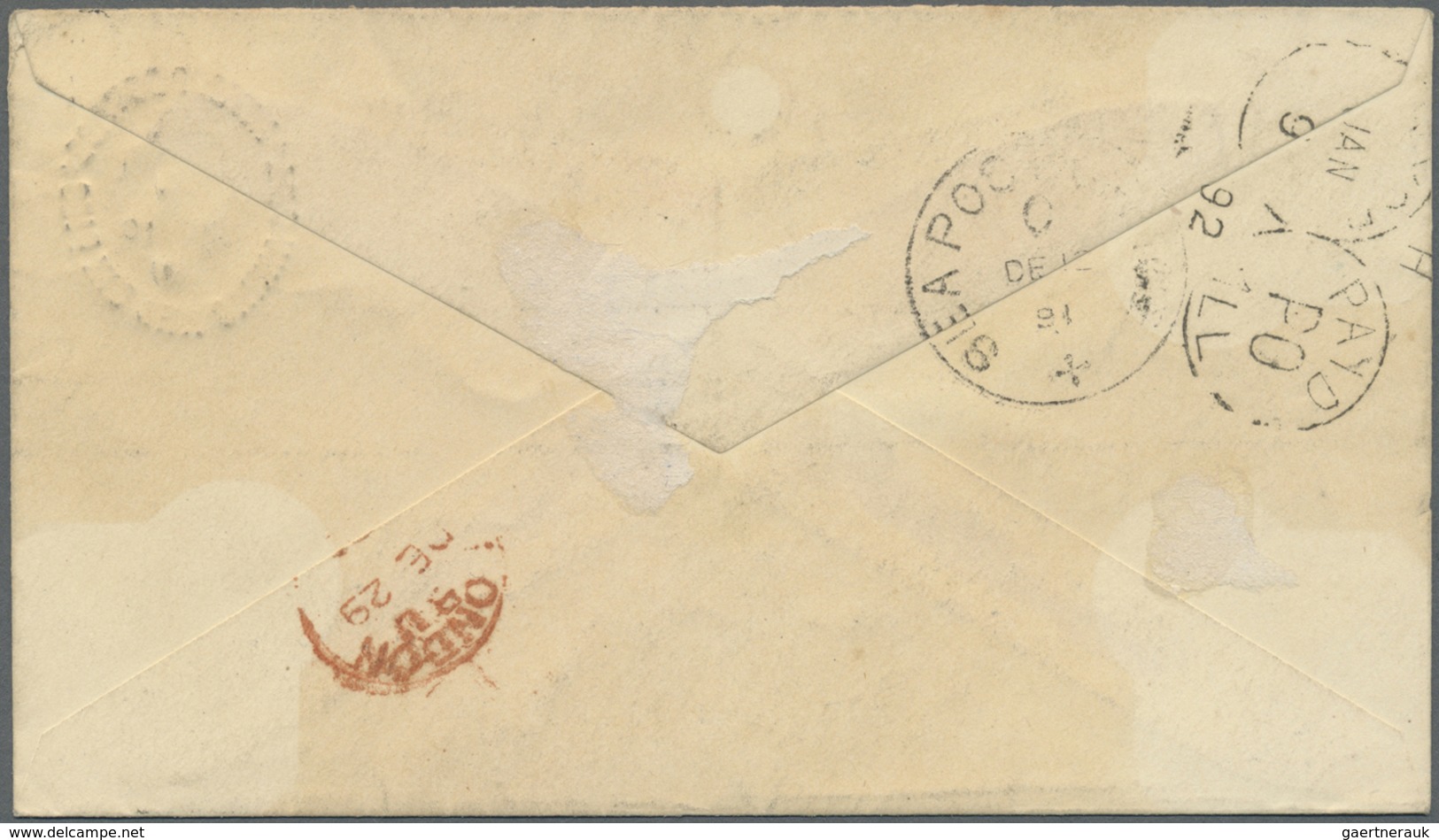Br/GA Indien: 1887-1902: Four covers and postal stationery items from India to the U.S.A. and one cover (1
