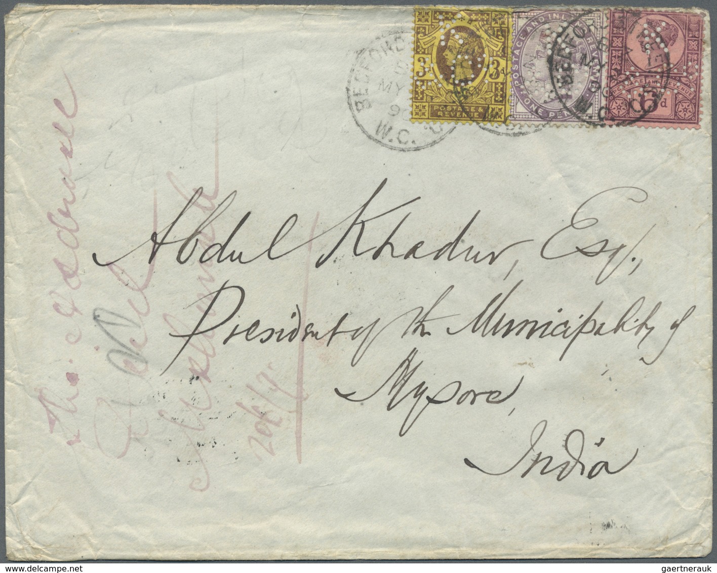 Br Indien: 1890/1896 PERFIN "K & Co.": Two Different Covers Franked With Indian/Great Britain Stamps Wi - Andere & Zonder Classificatie