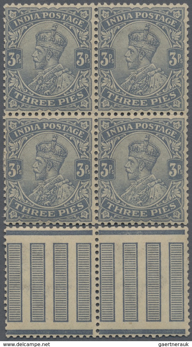 * Indien: 1911 KGV. 3p. Grey, WATERMARK INVERTED, Block Of Four With Original But Separated Gutter Sta - Andere & Zonder Classificatie