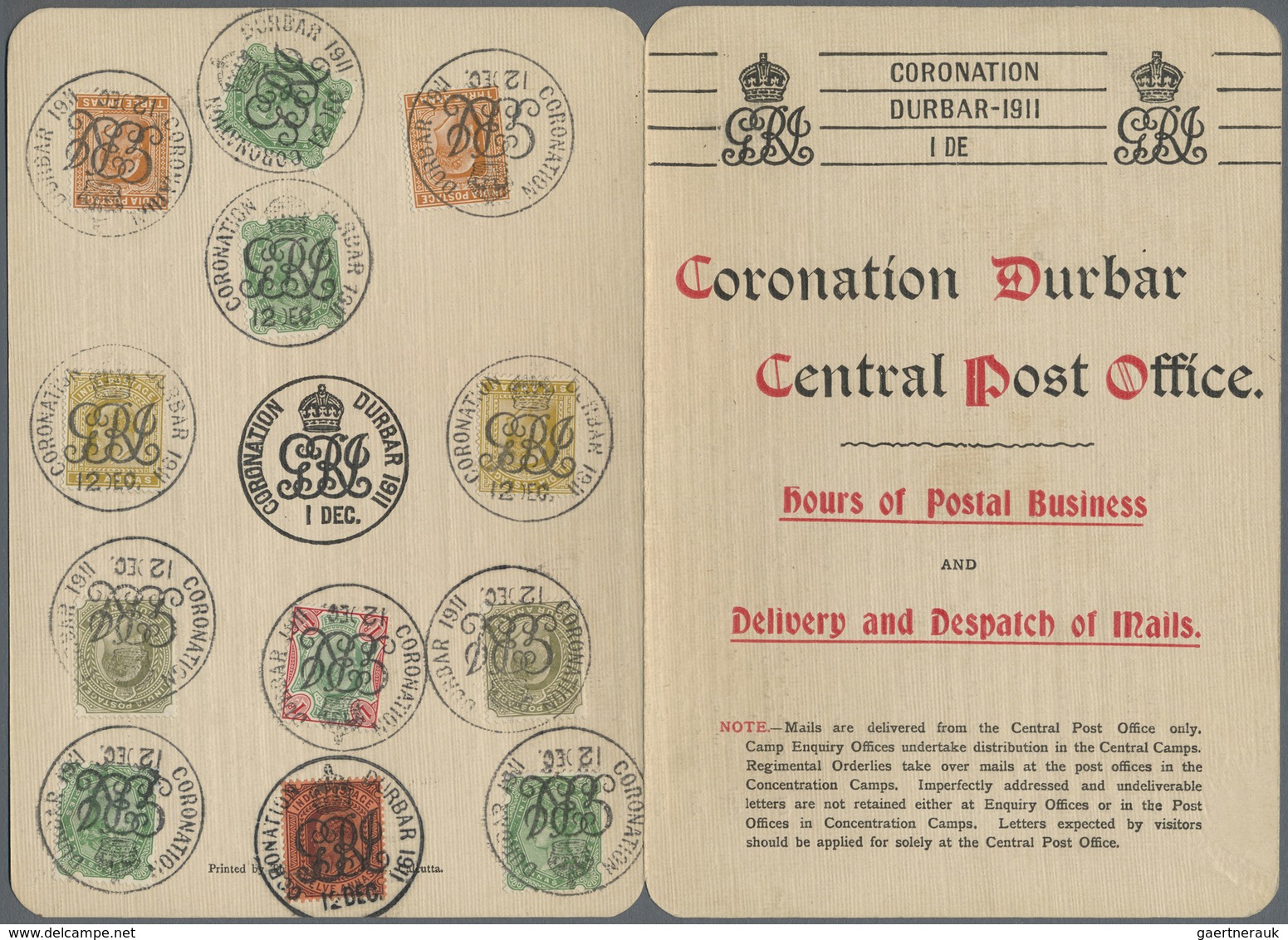 Br Indien: 1911 Coronation Durbar: Special Folder Bearing 12 QV And KEVII. Adhesives Up To 1r. All Tied - Andere & Zonder Classificatie
