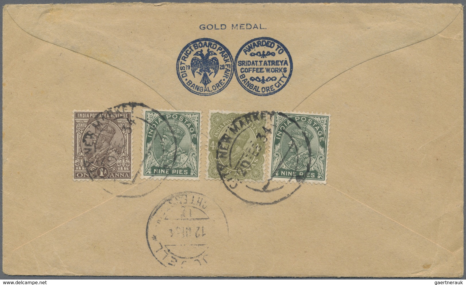 Br Indien: 1934 Destination LIECHTENSTEIN: Registered Cover Franked KGV. 9p.(x2), 1a. And 4a. From "Sri - Andere & Zonder Classificatie