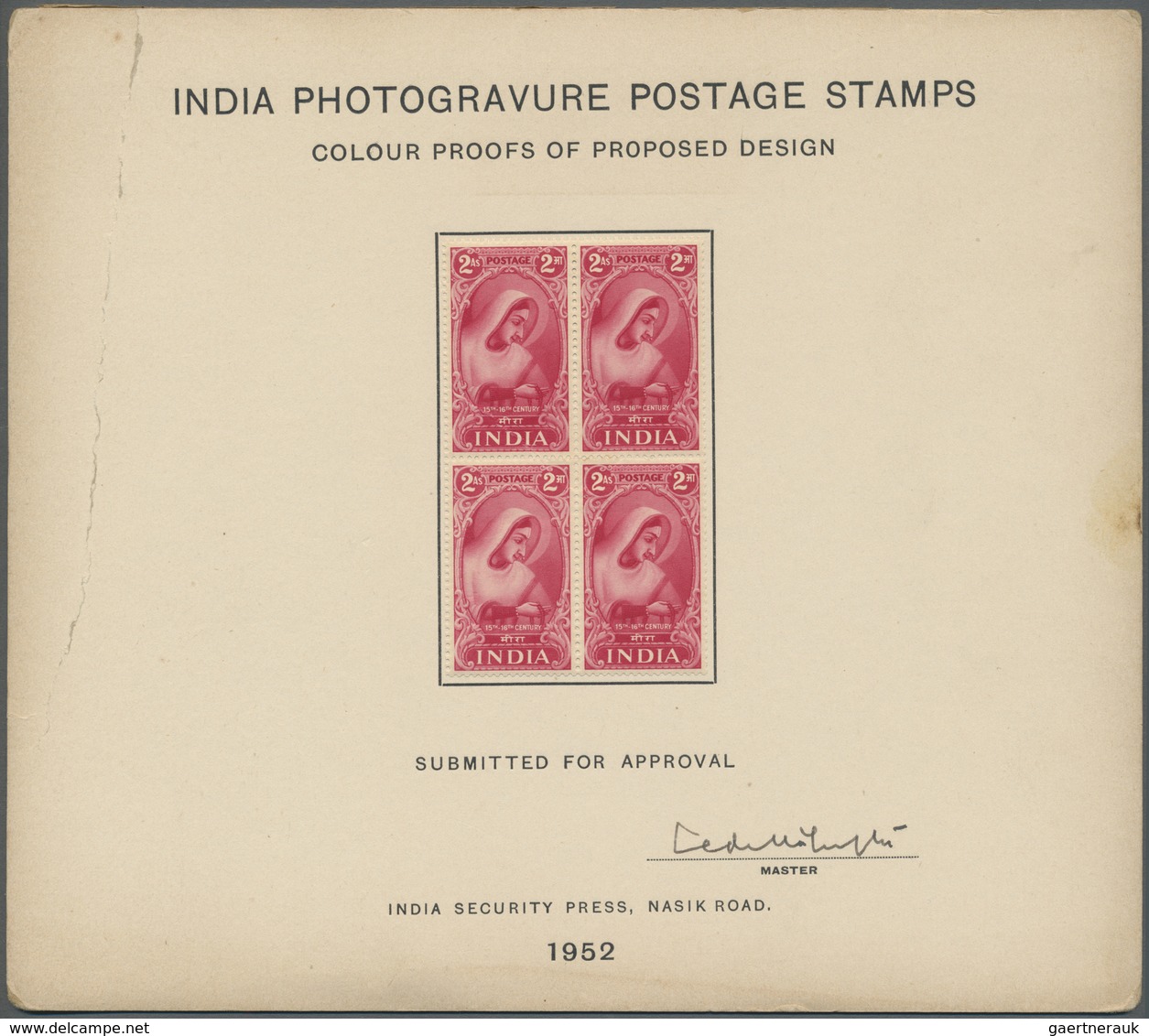 (*) Indien: 1952 "SAINTS & POETS": Collection of 17 COLOUR PROOFS & ESSAYS OF PROPOSED DESIGN each in bl