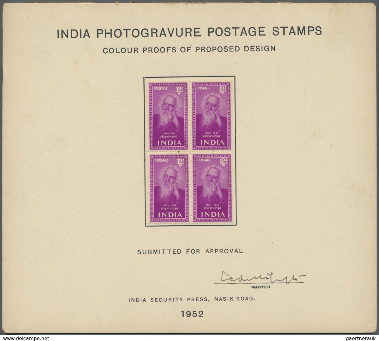 (*) Indien: 1952 "SAINTS & POETS": Collection of 17 COLOUR PROOFS & ESSAYS OF PROPOSED DESIGN each in bl