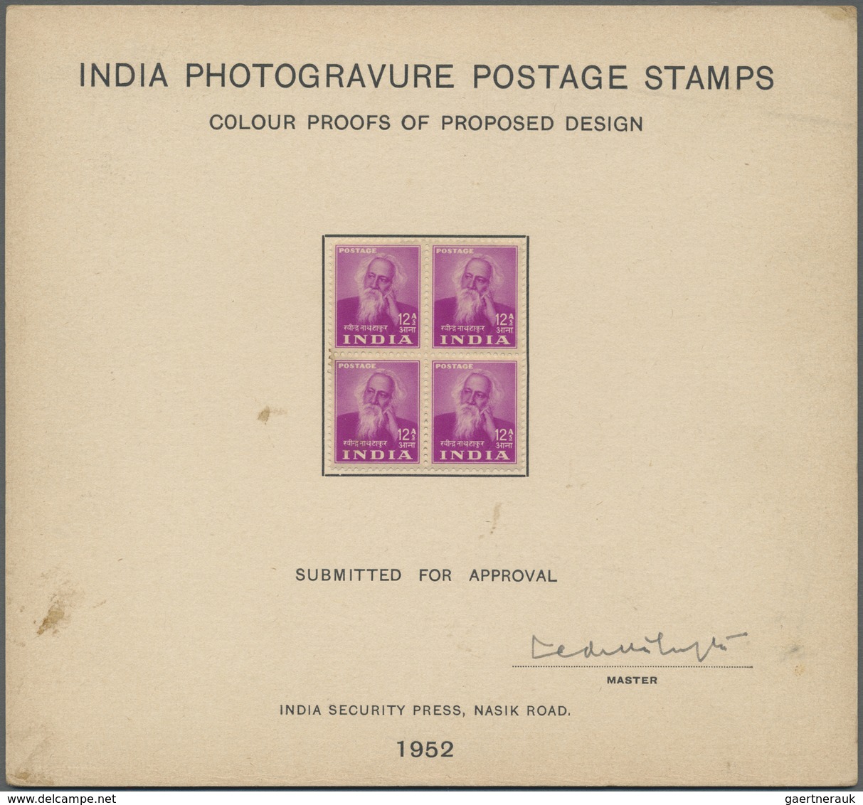(*) Indien: 1952 "SAINTS & POETS": Collection of 17 COLOUR PROOFS & ESSAYS OF PROPOSED DESIGN each in bl