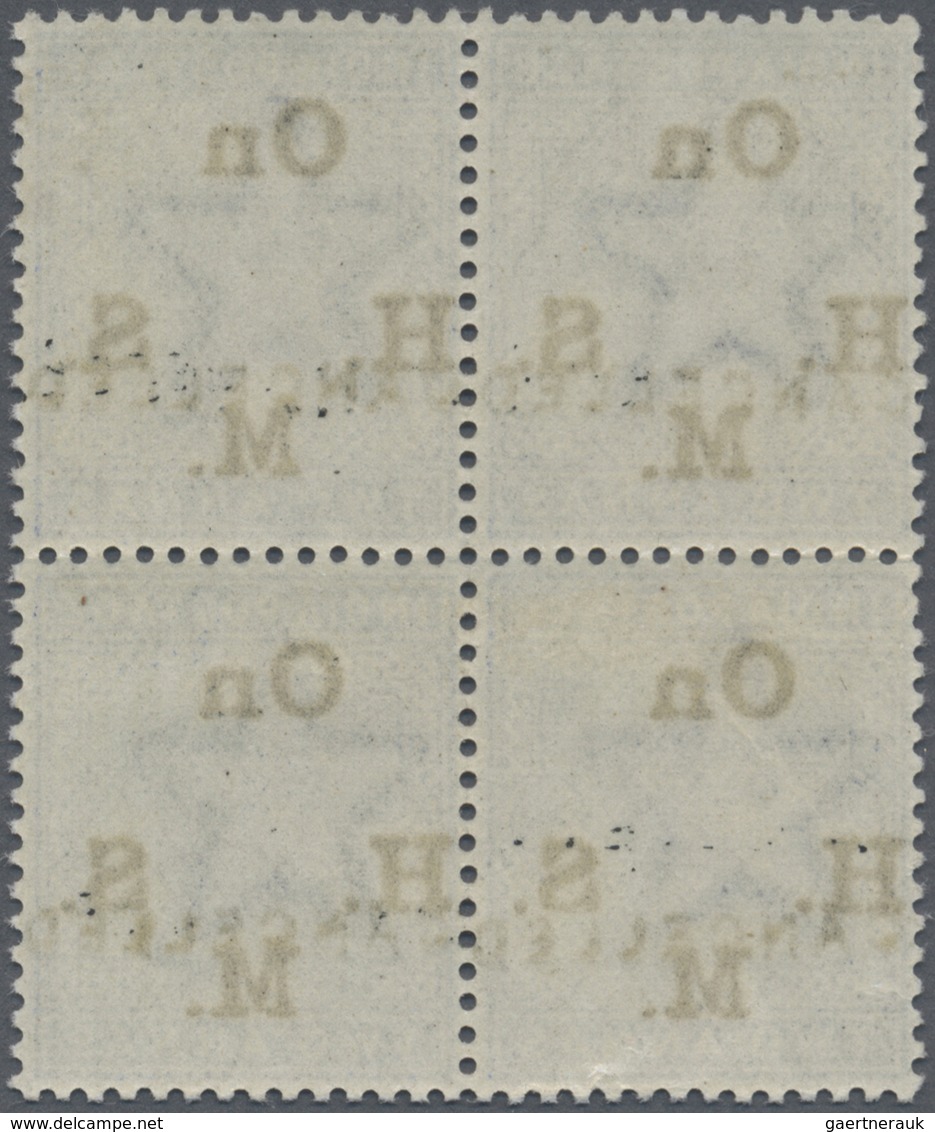 **/* Indien - Dienstmarken: 1883 QV 2a. Pale Blue, Block Of Four, Optd. "On H.M.S.", Each Handstamped "CA - Dienstzegels