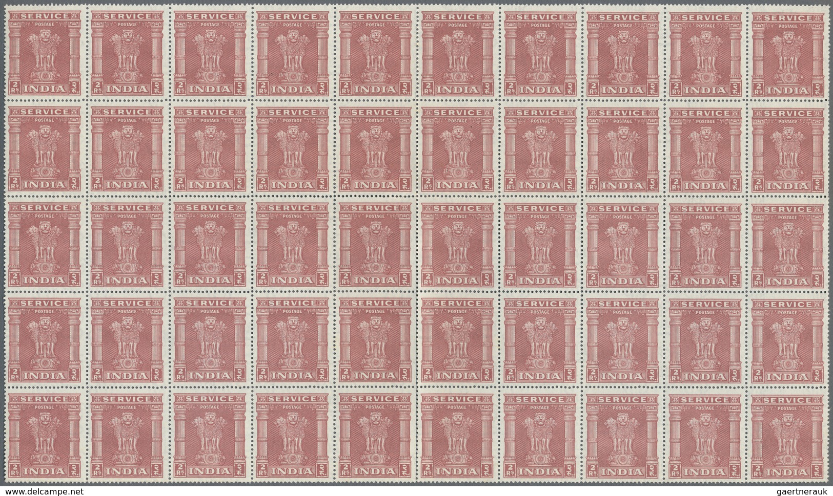 ** Indien - Dienstmarken: 1950, 2, 5 And 10 Rupies, Sheetparts With Totally 200 Of Each Value, Mnh, CV - Official Stamps