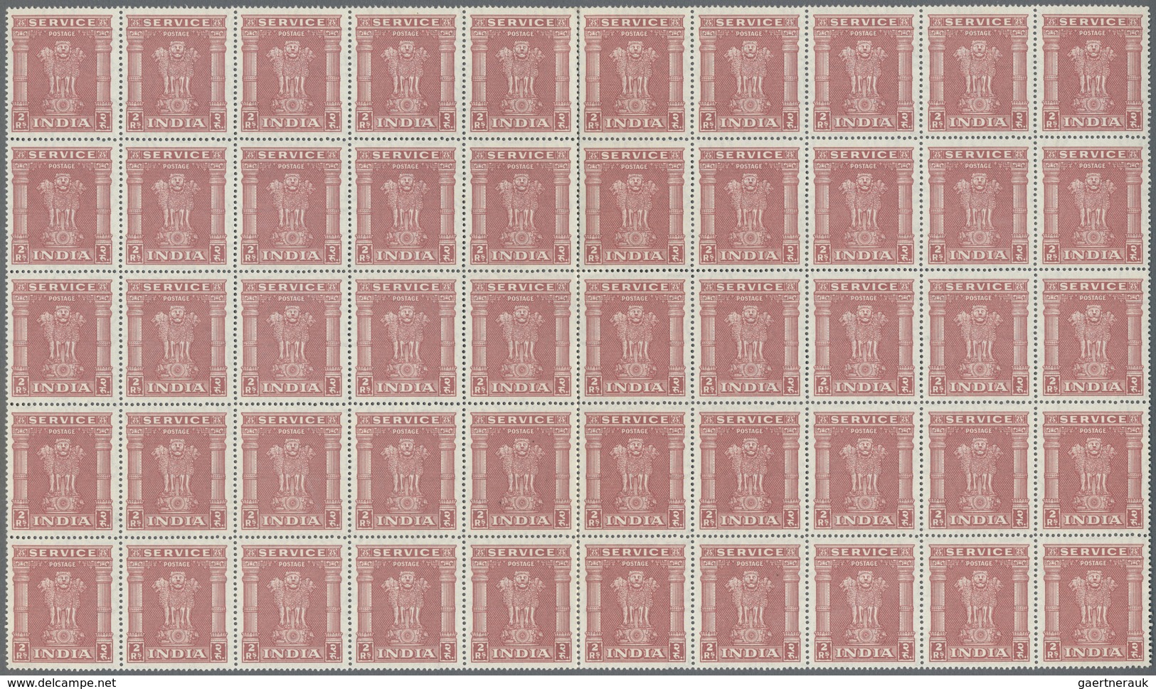 ** Indien - Dienstmarken: 1950, 2, 5 And 10 Rupies, Sheetparts With Totally 200 Of Each Value, Mnh, CV - Official Stamps