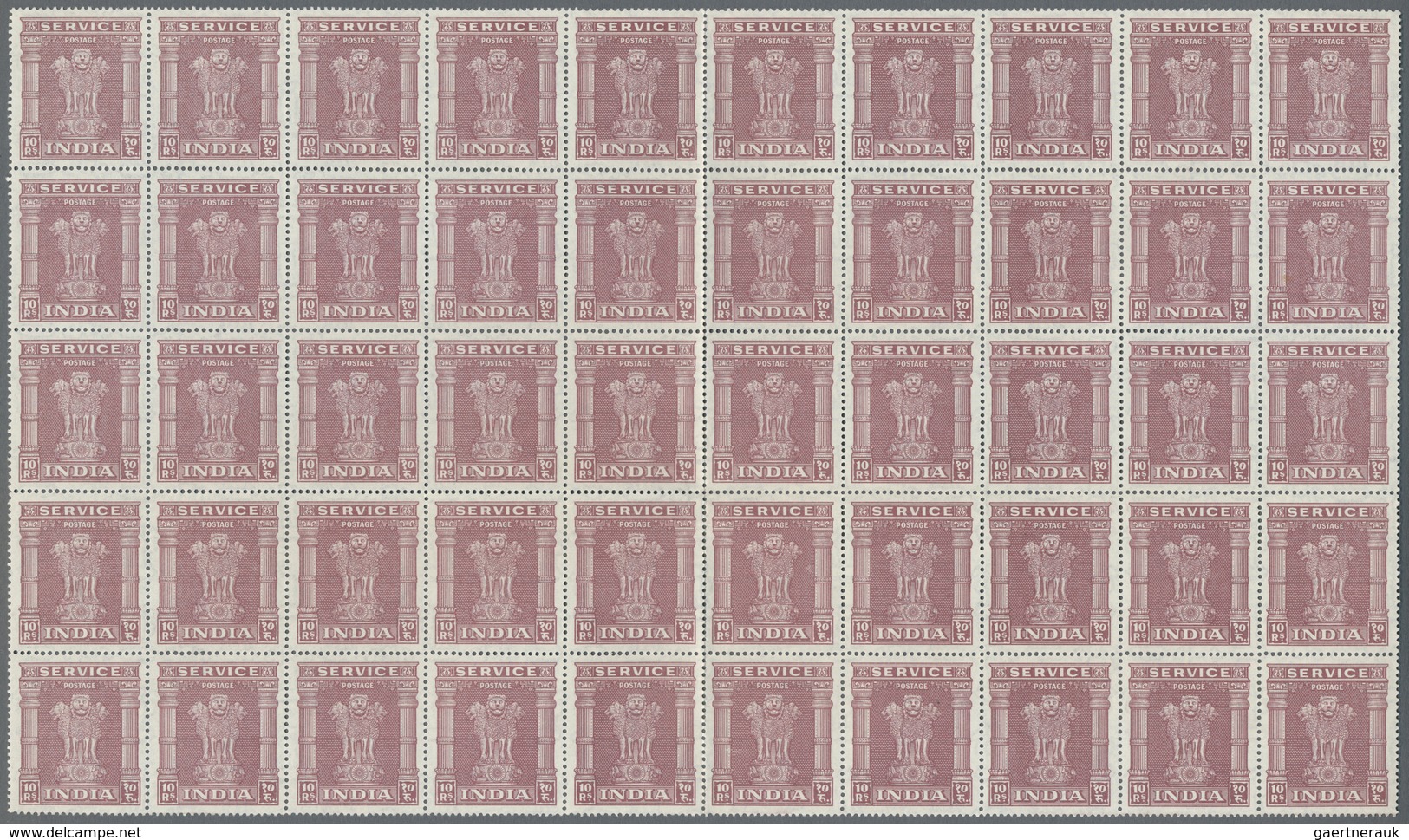 ** Indien - Dienstmarken: 1950, 2, 5 And 10 Rupies, Sheetparts With Totally 200 Of Each Value, Mnh, CV - Dienstzegels