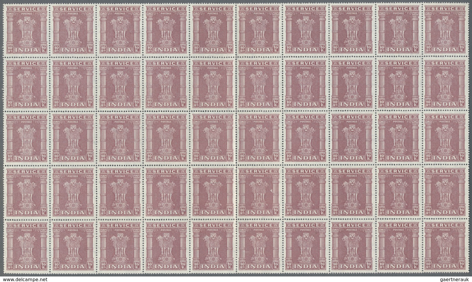 ** Indien - Dienstmarken: 1950, 2, 5 And 10 Rupies, Sheetparts With Totally 200 Of Each Value, Mnh, CV - Official Stamps